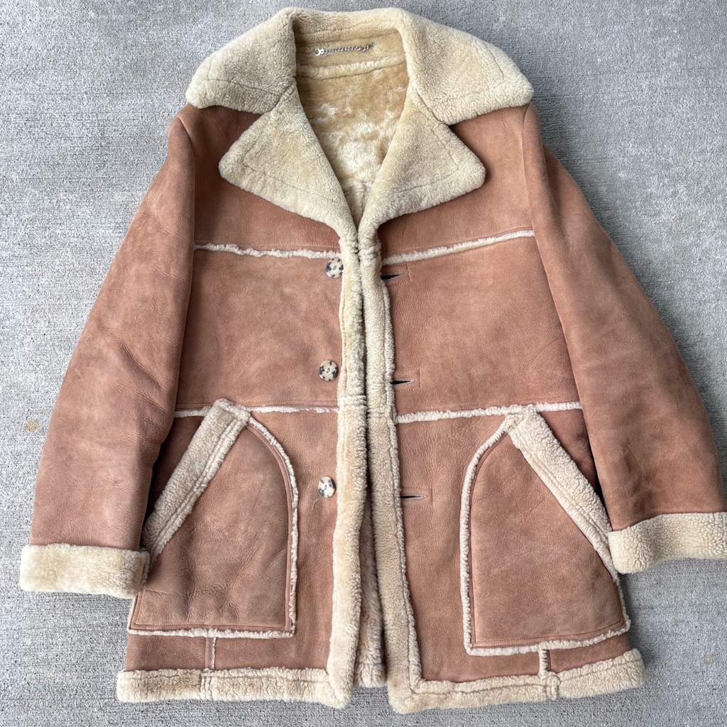 Vintage 1970s Lakeland Suede Leather Sheepskin Shearling Ranch Style Jacket Coat